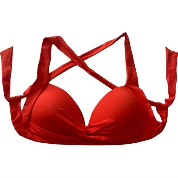 La Blanca Orange Paprika Twisted Front Molded Halter Bikini Top Sz Medium - Picture 3 of 15